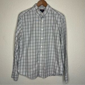 UNTUCKit Slim Fit Cotton Button Down Gray & White Check Plaid Men's Size Large